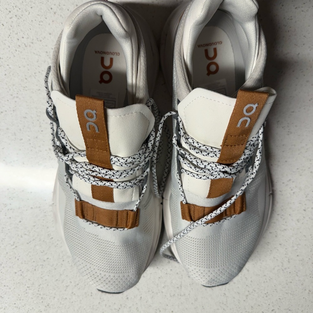 On Cloudnova Running White and Brown Sneakers